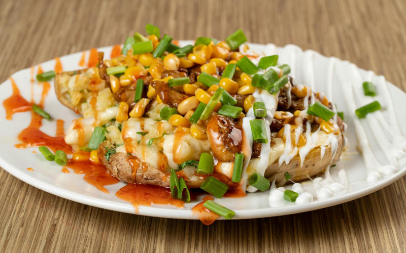 Baked Potatoes with Spicy Labneh Dip